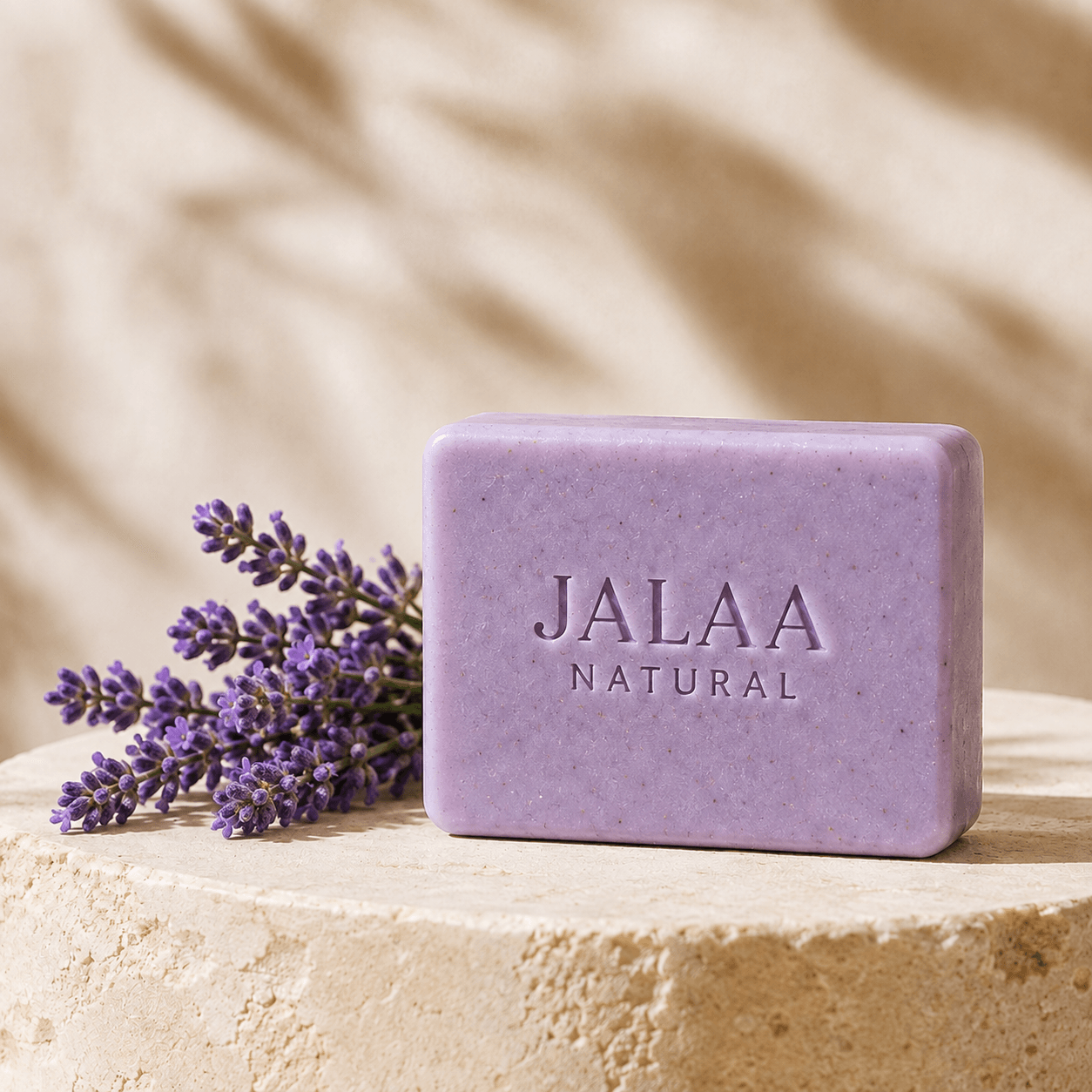 Jalaa Natural Lavender soap bar with fresh lavender — Soft floral notes with a gentle aromatic character.