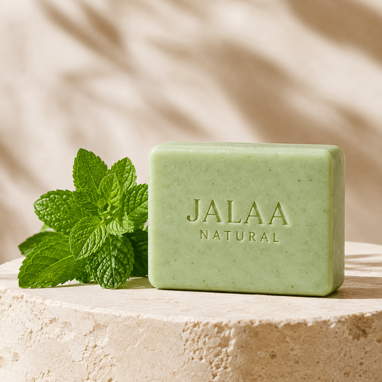 Jalaa Natural Peppermint soap bar with fresh peppermint — Fresh, bright and cooling in character.